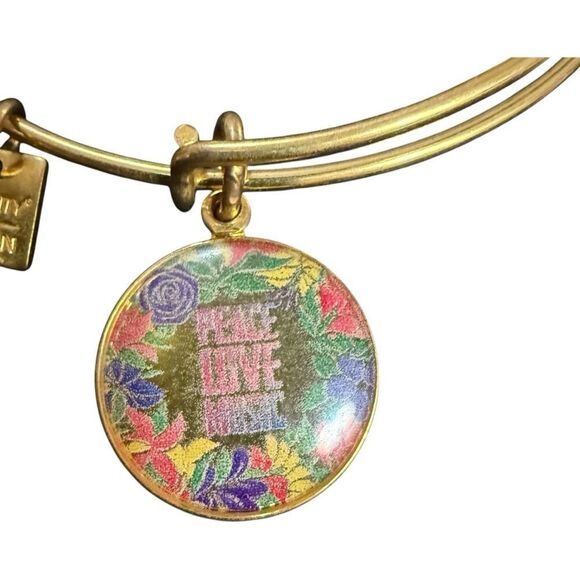 Alex & Ani Peace Love Music Charm Bangle Gold EUC - Picture 7 of 10